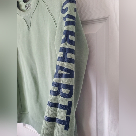 Carhatt Womens Relaxed Fit Midweight Crewneck Block Logo Sleeve Graphic Size: S - Picture 10 of 15